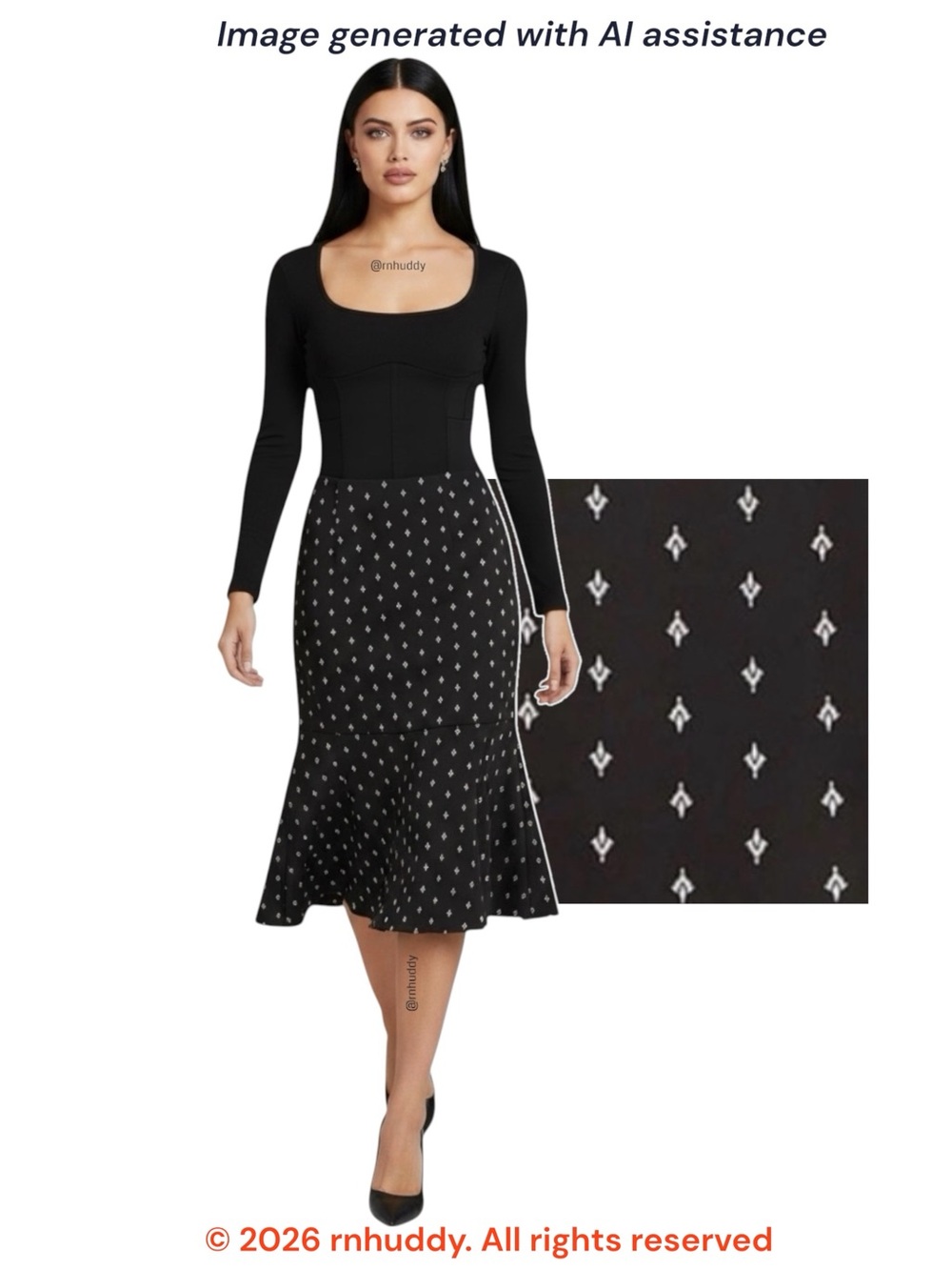 Loft size 12 black white satin fluted midi skirt
